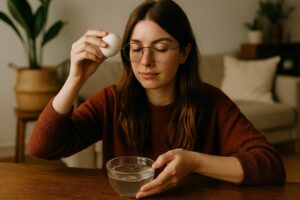 Egg cleansing ritual with a young woman