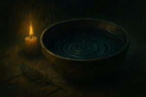 Ripples in water illuminated by soft light, symbolizing the Threefold Law.