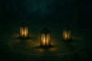 Candle burning on a stone altar, symbolizing sacred oaths.