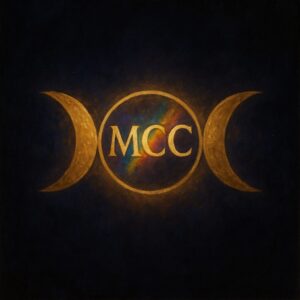 Prism-lit triple moon MCC coven symbol