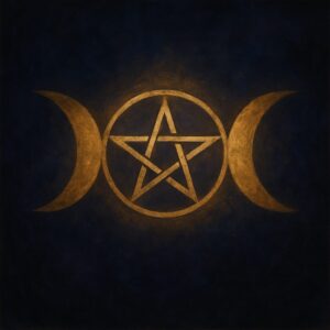 Golden triple moon symbol with pentagram at the center