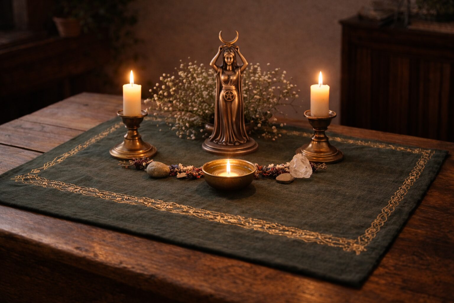 A devotional altar maintained for presence and reverence.