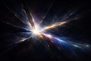 Light fractured into plural rays across darkness (difference asserted against flattening).