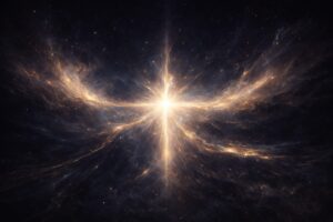 A radiant convergence of light in cosmic darkness (a seductive image of unity).