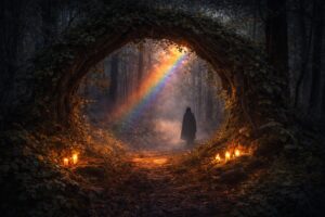 Misty threshold landscape suggesting a seasonal gate